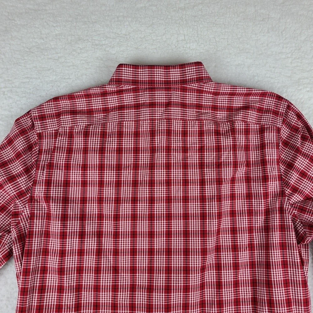 Banana Republic Dress Shirt Mens‎ XL Dark Red Plaid Non Iron Grant Fit Button Up